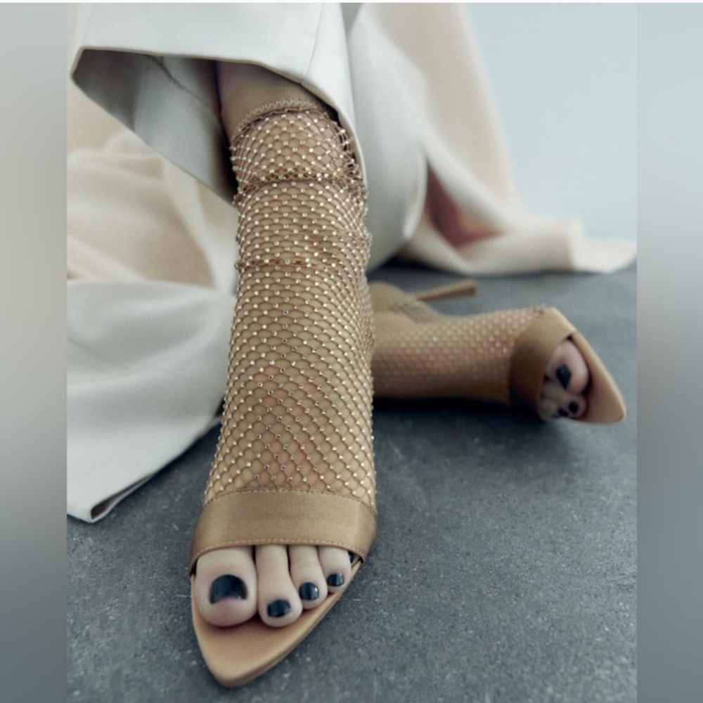Zara Tan Mesh Heeled Boots